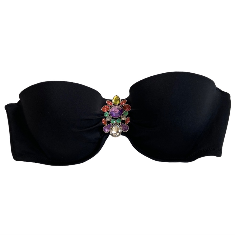 Victoria’s Secret Jeweled Rhinestone Crystal Black Bikini Top Strapless 34C